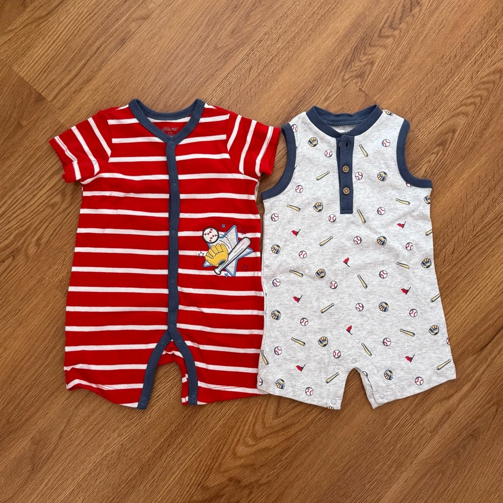 Little Me Baby Boy Romper Set 9M Baseball Striped 2 Piece